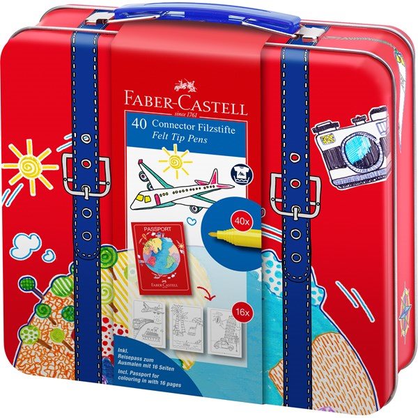 Fiberpenna Connector Metallväska med 40 st Pennor + Clips + Pass Faber-Castell