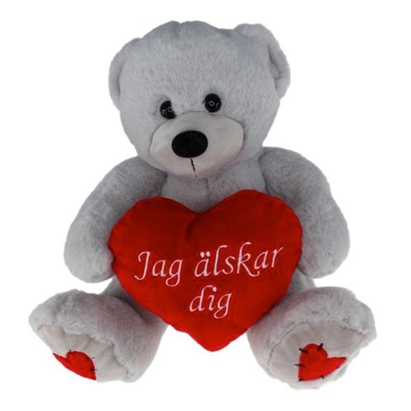 Nalle m. hjärta 23cm  grå  "Jag älskar dig"