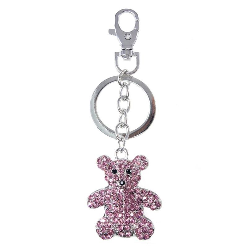 Nyckelring Charm Strass Nalle Rosa