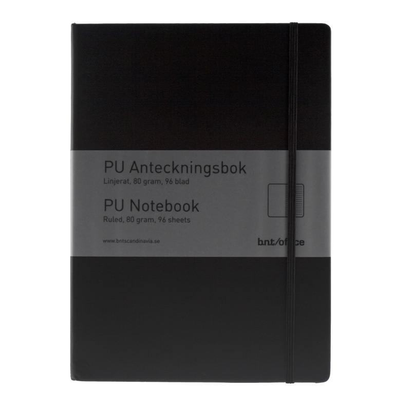 PU Notebook A4 linjerad, Svart