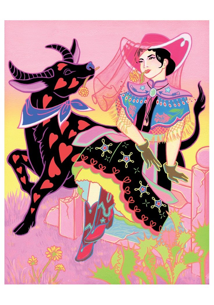 Cantonese Cowgirl and Her Water Buffalo Notecard