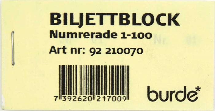 Nummerblock Neutrala 1-100 gul