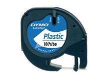 DYMO Letratag plasttejp, svart på vit, 12 mm x 4 m, självhäftande